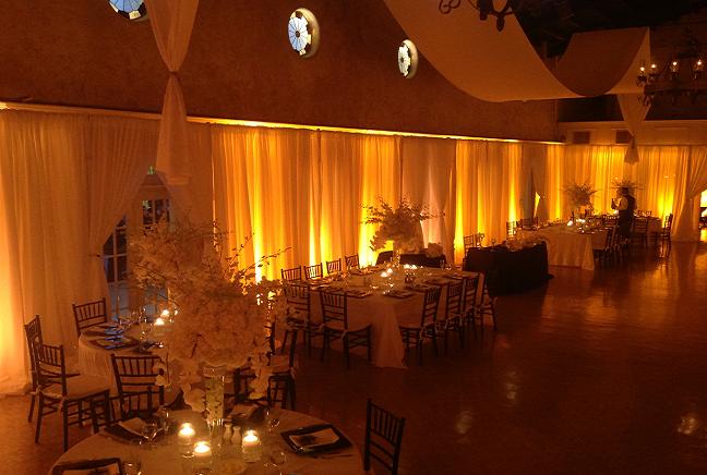 Ballroom draping amber lighting